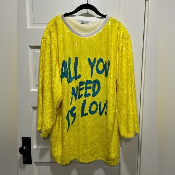 FASHION NOVA/FANCY DREAM Sequined Yellow Mini Dress "All You Need Is Love" 💛 - Picture 9 of 15